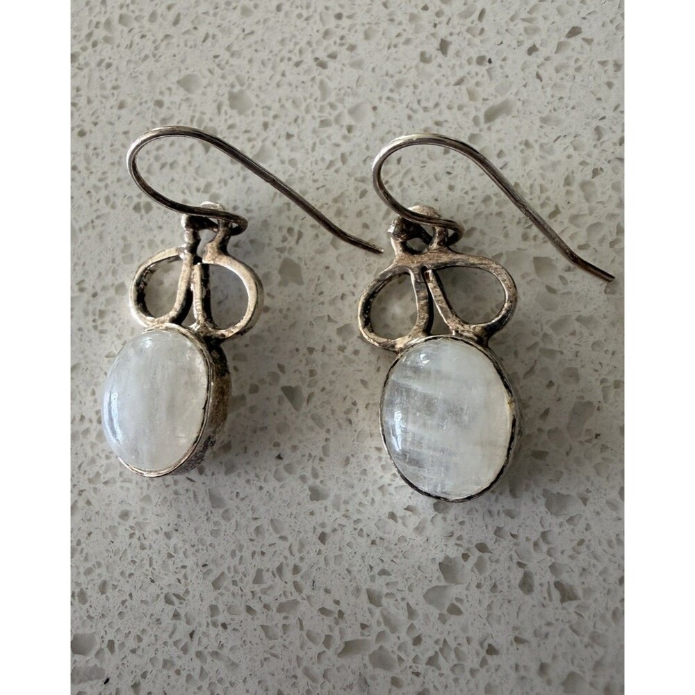 Oval Rainbow MOONSTONE Teardrop Earrings 925 STERLING SILVER